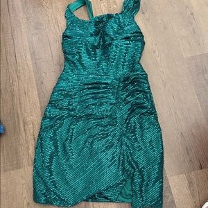 Teal Green Sequin Ruched Mini Dress